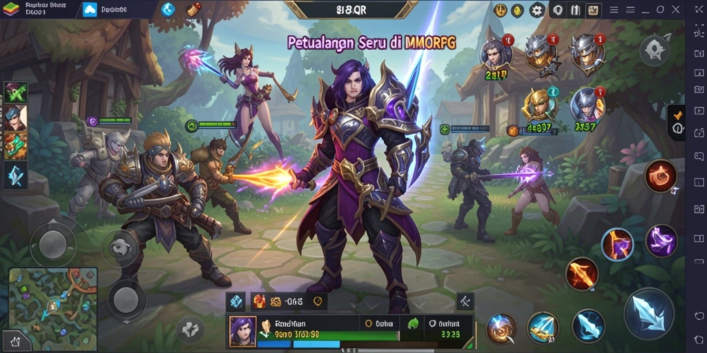 Tangkapan layar menunjukkan aksi seru dalam dunia MMORPG 8QR.
