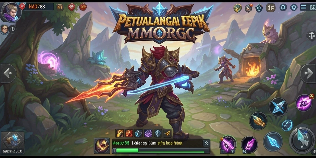 Screenshot HAO788 menampilkan pertarungan epik dalam dunia MMORPG yang menakjubkan.