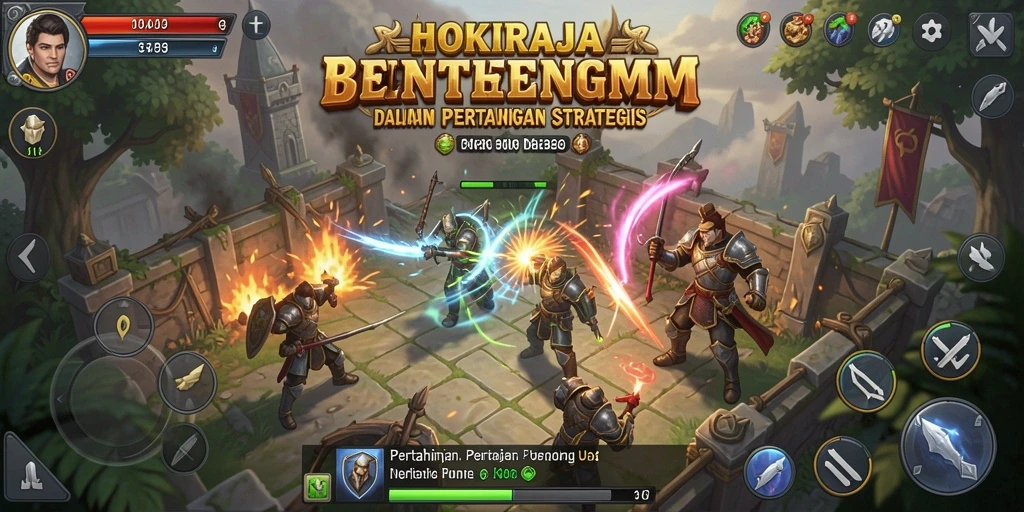 Gameplay HOKIRAJA menampilkan aksi pertahanan menara yang intens.