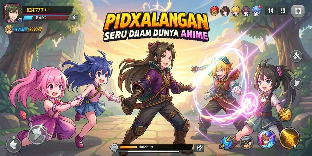 Screenshot IDX777 menampilkan karakter anime beraksi di dunia penuh warna.