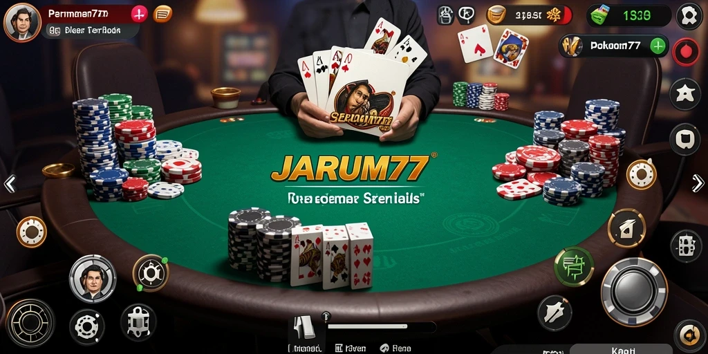 Screenshot utama JARUM77 menampilkan aksi seru permainan Poker.
