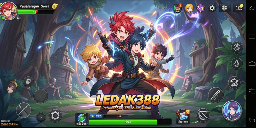 Tampilan seru dari gameplay <strong>LEDAK388</strong> yang menampilkan karakter Anime ikonik.