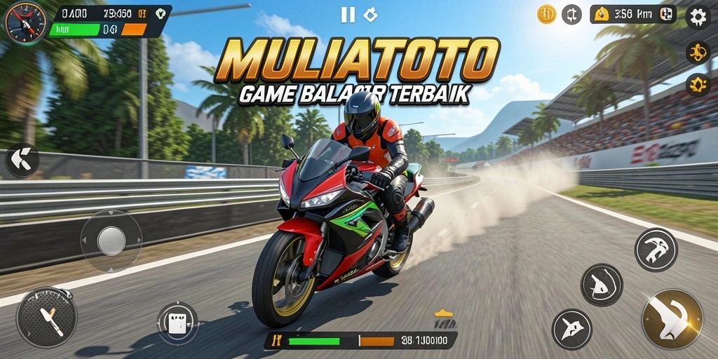 Screenshot gameplay menunjukkan aksi balapan motor yang mendebarkan.