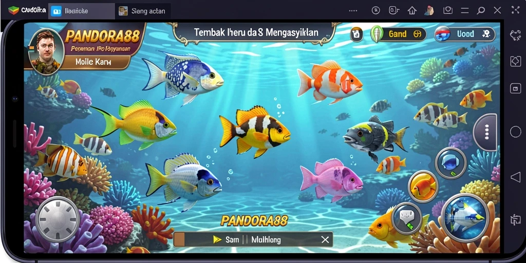 Screenshot gameplay PANDORA88 yang menunjukkan aksi menembak ikan.