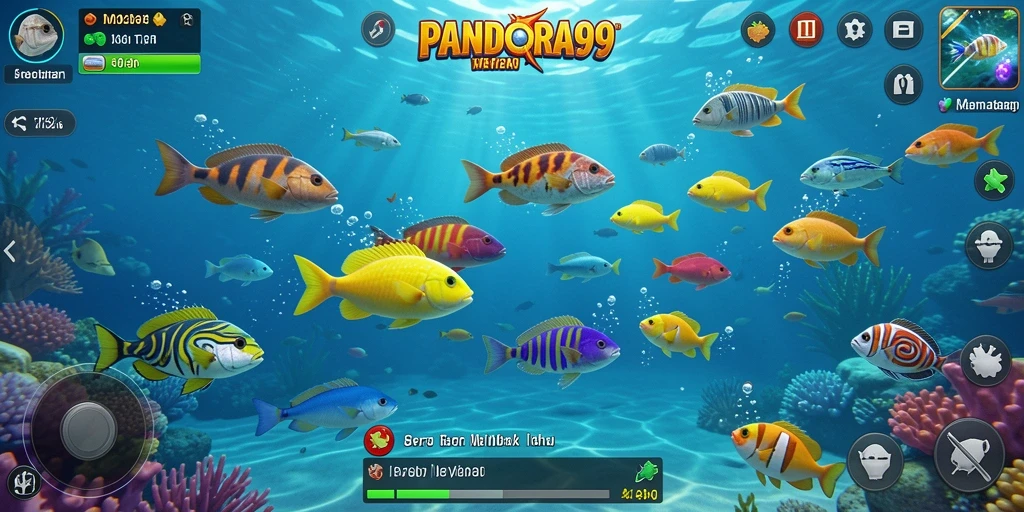 Tampilan seru gameplay PANDORA99 dengan banyak ikan berwarna.