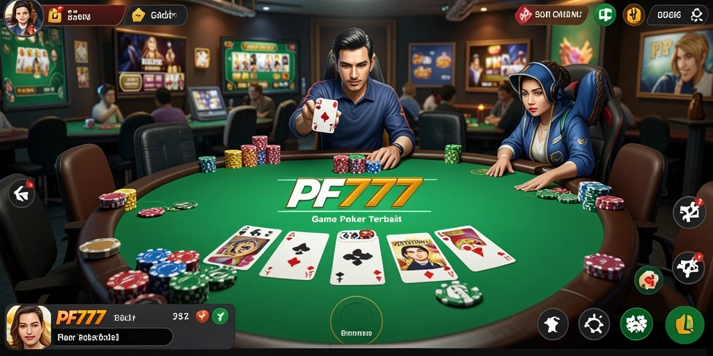 Tampilan gameplay Poker yang seru dan interaktif di PF777.
