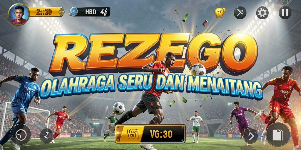 Screenshot utama REZEGO menampilkan aksi seru dalam olahraga.