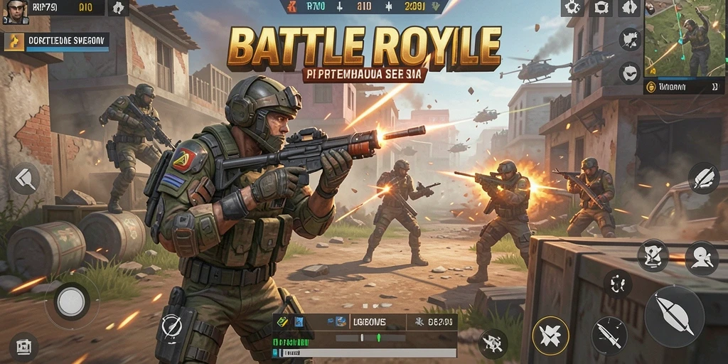 Screenshot menampilkan aksi intens dalam game Battle Royale RP79.